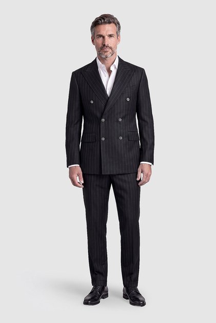 Gray Pinstripe Double-Breasted Men's Suit