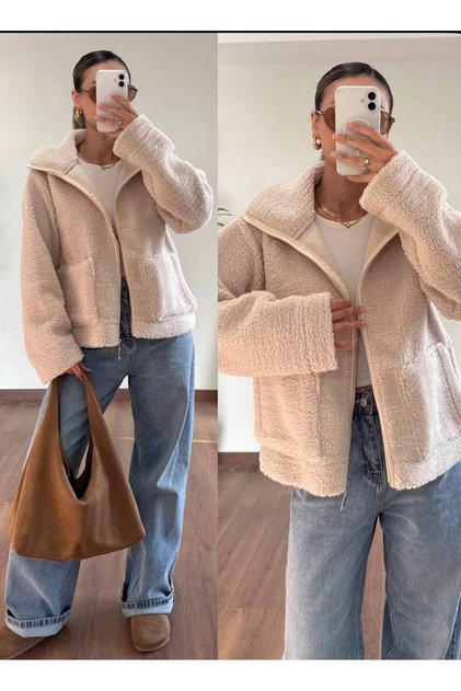 Women's Zippered Plush Fleece Jacket