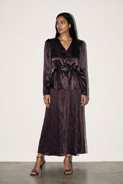 Bitter-Brown Belt Detailed Long Dress