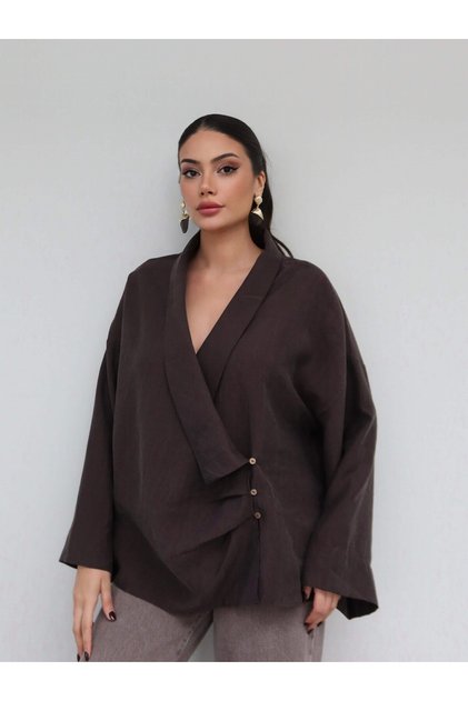 Ruched Detailed Double-Breasted Blouse