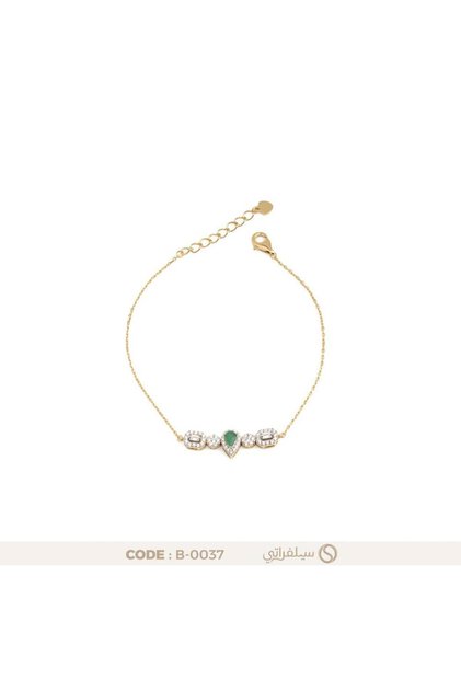 سوار فضة عيار 925 بفص زمرد أخضر وفصوص زركون، مطلي بالروديوم وماء الذهب