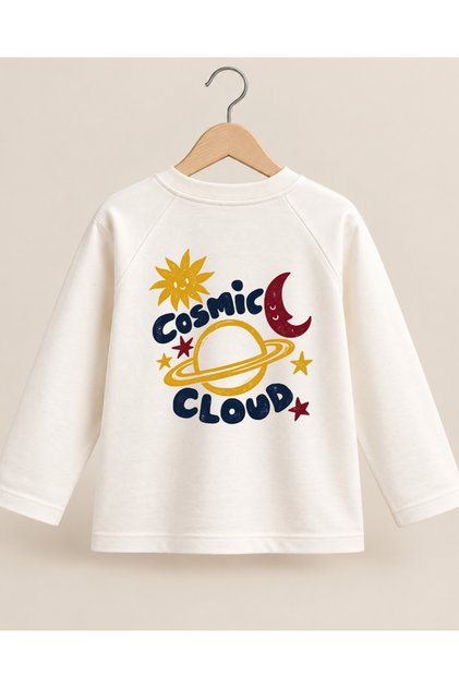 Cosmic Cloud Printed Long Sleeve Oversize T-Shirt