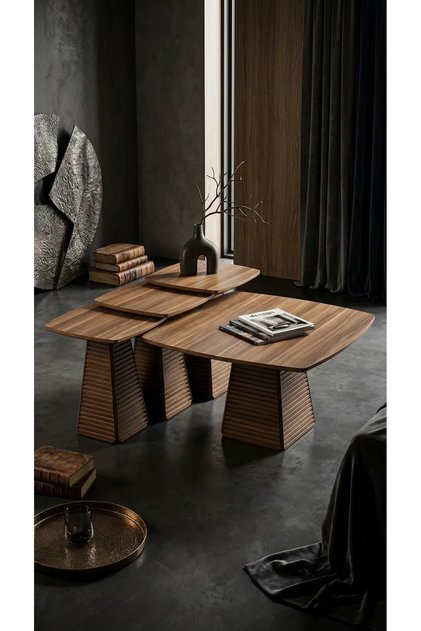 Venüs 3+1 Orta Sehpa Takımı Ceviz Desenli MDF Tırtıllı Ayak Tasarımı