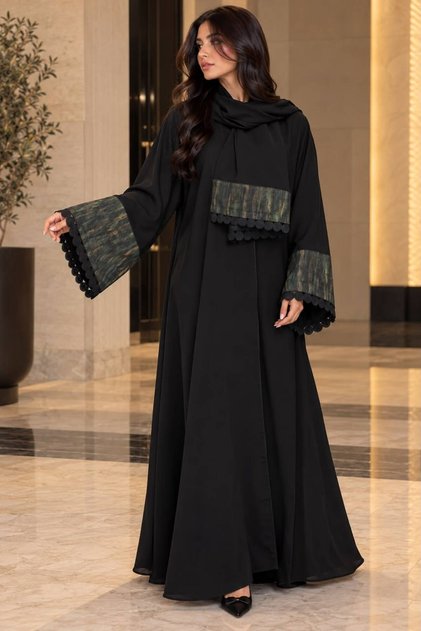 عباية ارلينا السوداء بتطريز الزيتي الفاخر