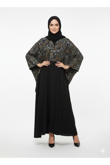 Rizqé Velvet-Top Farasha Abaya with Embroidery