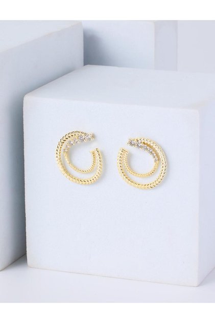 Gold Color Zircon Stone Detailed Multiple Twist Earrings