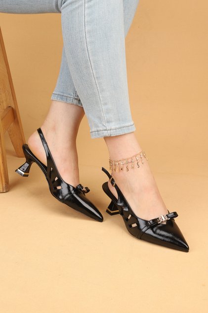 Women's Short Heeled Buckle Open Back Evening Dress Shoes Heeled Shoes