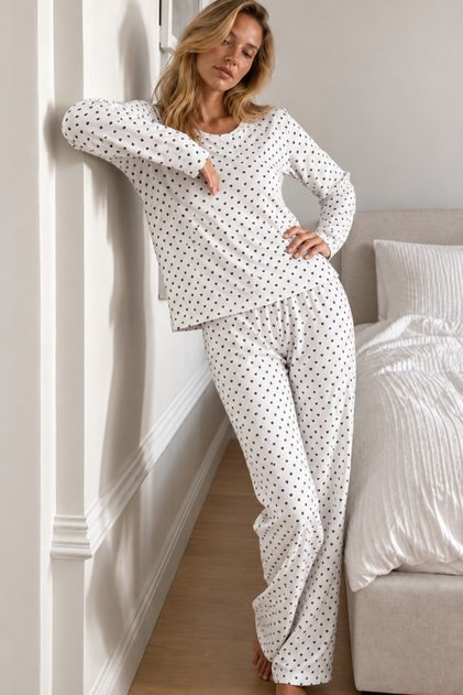 Women's Stylish Long Sleeve White Pajama Set