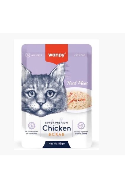 Premium wet cat food with chicken and crab flavor, 85g