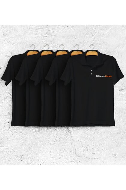 10Pcs for Firms 1St Quality Logo Printed Black Polo Collar T-Shirt