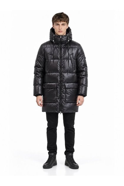 Men's Black Hooded Regular Fit Coat