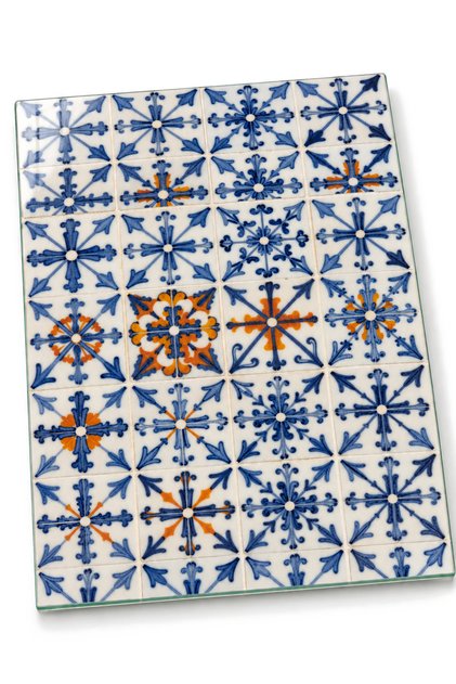 Blue Tile Patterned Tempered Glass Cutting Board 25X35 cm