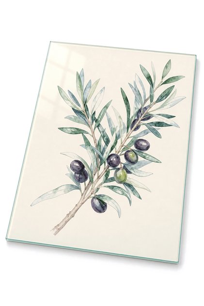 Mediterranean Botanical Patterned Tempered Glass Cutting Board 25X35 cm Presentation Board