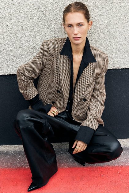 Dekoratif Düğmeli Kruvaze Blazer