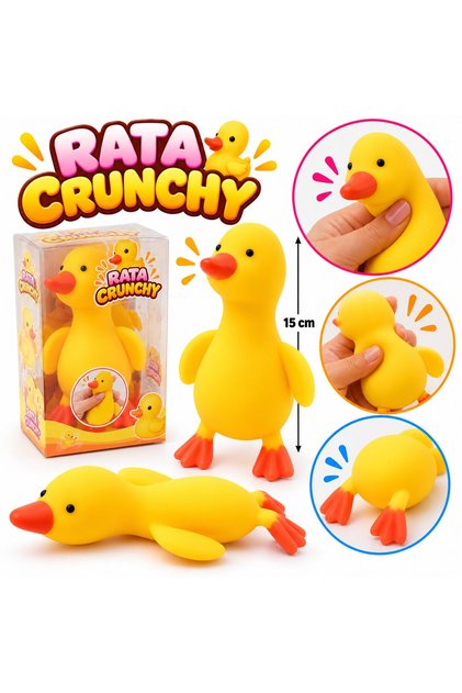 Jucărie Antistres Squishy Crunchy Rață Galbenă, 15 cm, Moale și Elastică, Efect Crocant la Strângere