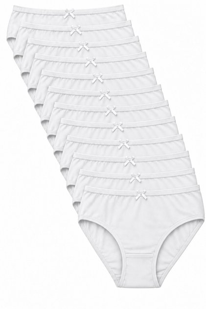 Women's 12-Pack White 100% Cotton Ribbed Bato Panties with High Bow Detail Underwear