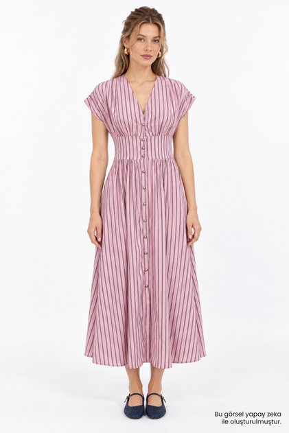 Low Sleeve Regular Midi Dress with Gipeli on the Back