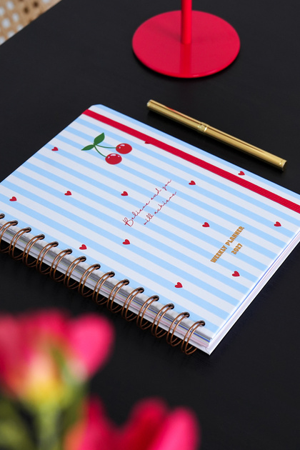 2027 Year A5 Weekly Planner Spiral Bound 15X21 cm - 12 Months - Cherry with Motivational Pages