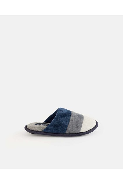 Boys Navy And Grey Striped Slippers