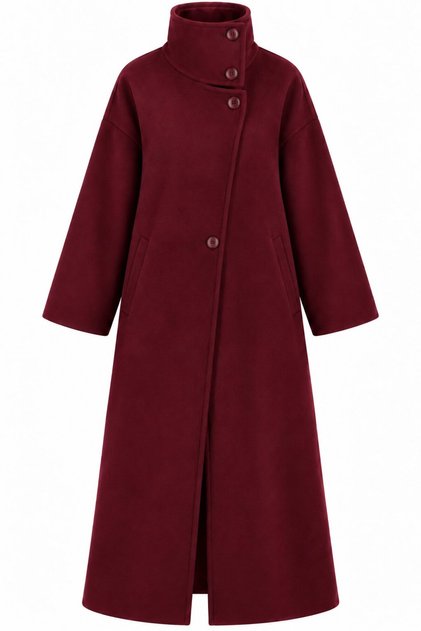 Burgundy Vittoria Button Detailed Coat - 2Y2511