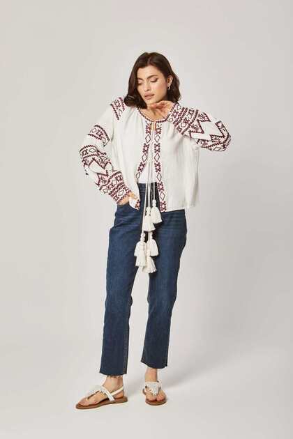 Embroidered Long-Sleeve Kimono Jacket