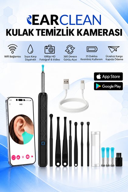 Klinik Kalite 1080P HD Kameralı Kulak Temizlik Cihazı