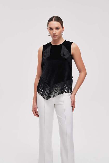 Sleeveless Fringe Hem Top