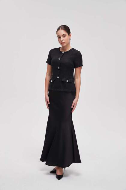 Button Detail Flared Maxi Dress