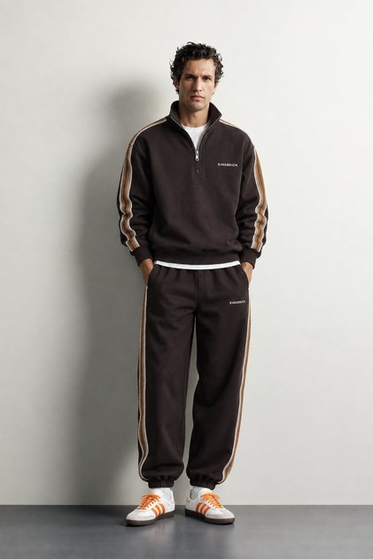 Men's Oversized Tracksuit Set with Stripe Detail and Half Zipper
