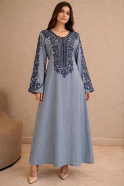 Embroidered Sky Blue Galabiya