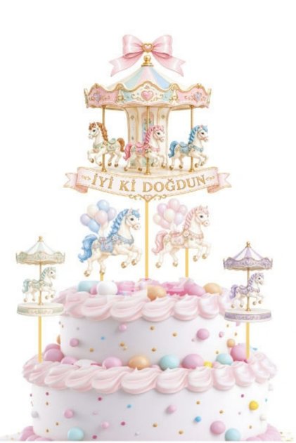 Multi-Colored Carousel Themed 5-Piece Toothpick Cake Decoration