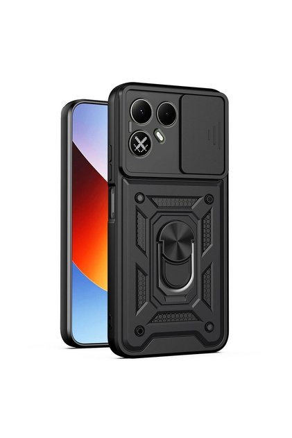 Case Compatible with Tecno Pova 8 5g Sliding Camera Protection Ring Magnet Tank Cover Black