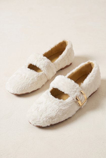 Women's Cream Plush Fur Rubber Buckle Flat Sole Daily Home Slippers and Slippers
