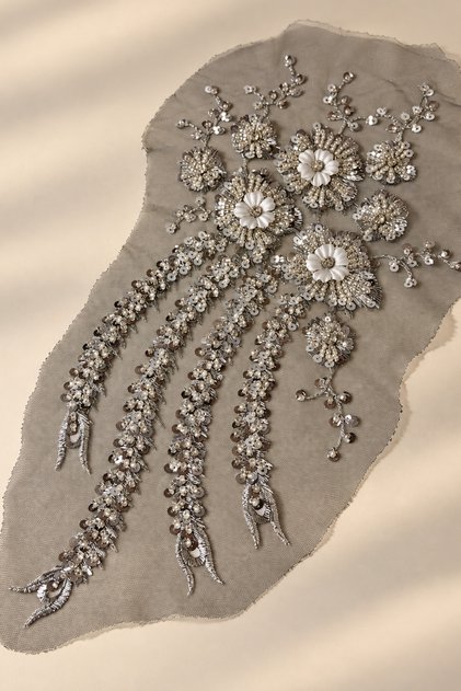 Pearl and Sequin Embroidered Floral Pattern Applique
