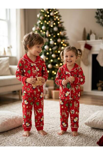 Christmas and New Year Themed Unisex Baby & Kids 100% Cotton Pajama Set