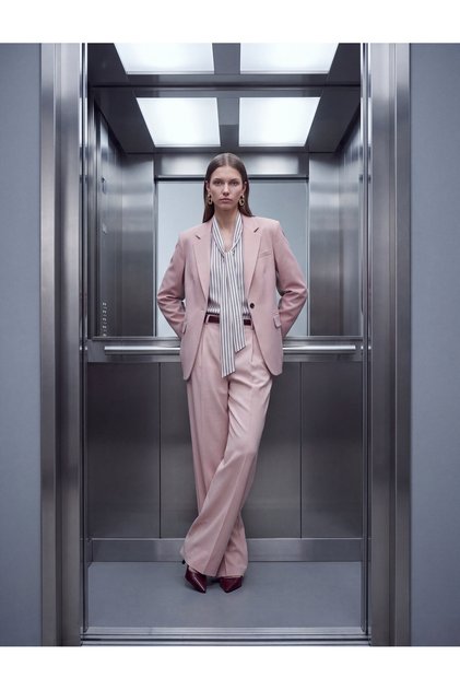 Women Pink Plain Notch Lapel Collar Long Sleeves Blazer