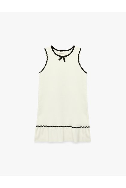 Girls White Plain Round Neck Sleeveless Dress