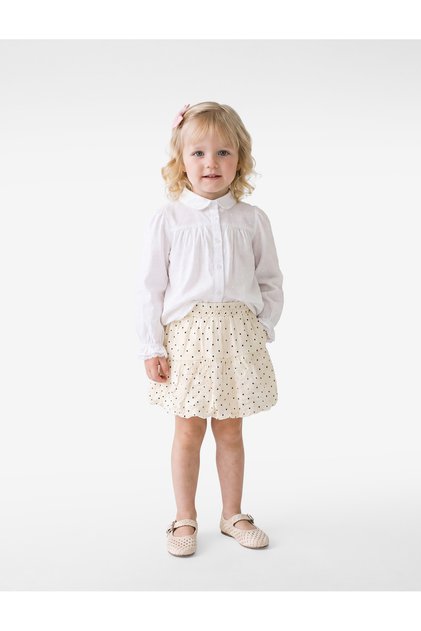 Baby Girls White Dobby Textured Collared Long Sleeves Shirt