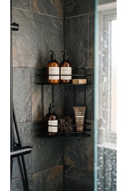 Üx Thermoplastic Coated 2-Tier Bathroom Corner Shelf Shower Cabin Shampoo Holder Sponge Holder Corner Shelf Organizer