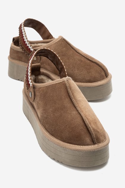 Foly Earth Suede Genuine Leather Women's Fur Slippers