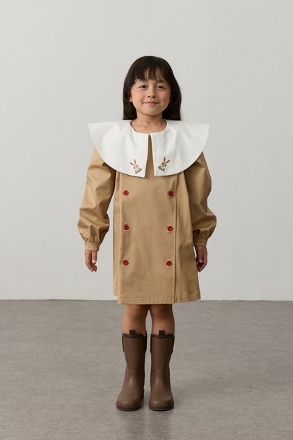 Garni Collared Double Buttoned Dress Camel