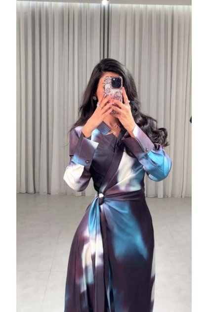 Soft Silk Dress with Wave Pattern
