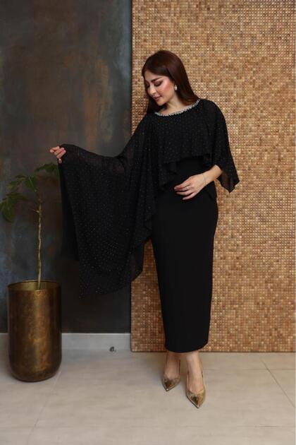 Crepe Dress with Pearls and Crystals
