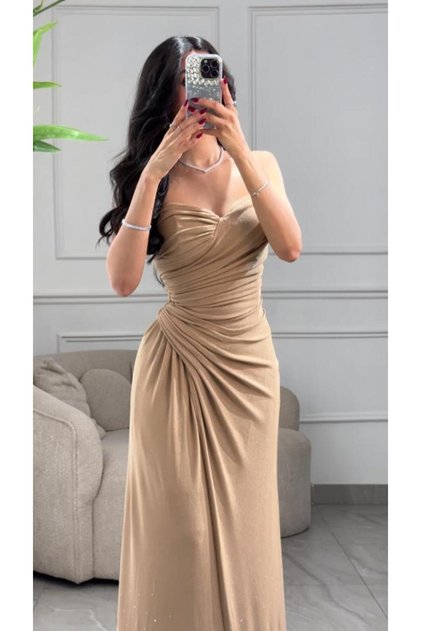 فستان سهرة توب مزين بثنايا
