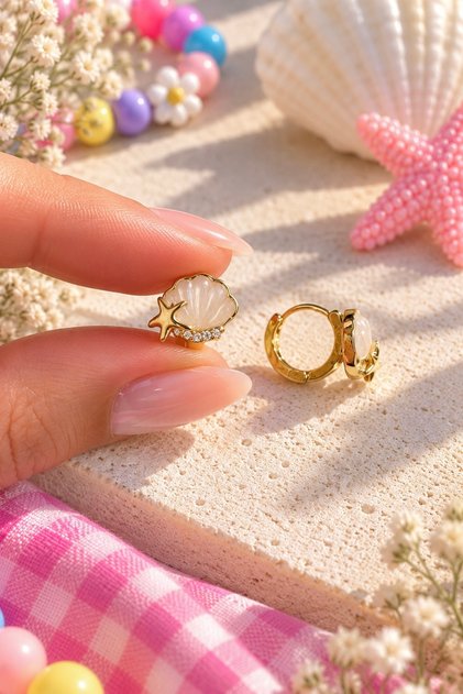 Children's Earrings with Sea Shell Figures