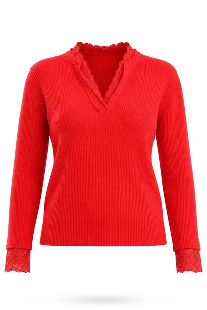 Red Sweater with Lace Collar and Sleeves 261069