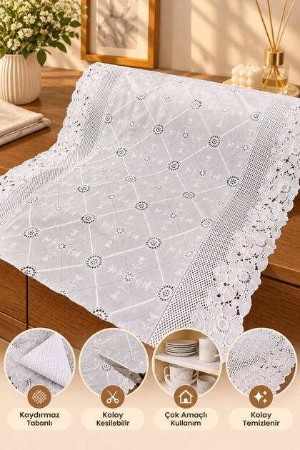 Lace Patterned Non-Slip Base Non-Perforated Pvc Oilcloth Coffee Table and Shelf Cover – Inside Cabinet, Drawer, and Kitchen Shelf Protective Cover