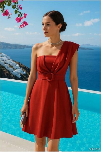 Scuba Belted Dress Mini Evening Dress Strapless Stretch Fabric · Color: Black · Size: L Bsk2026