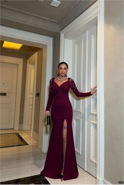 Stone-Embellished Evening Gown with Collar Detail, Maxi Length · Color: Cobalt · Size: M BX