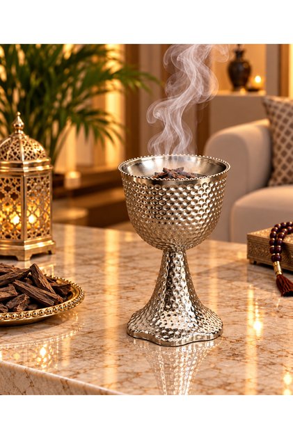 مبخرة استيل فضي لماع ارتفاع 17 سم